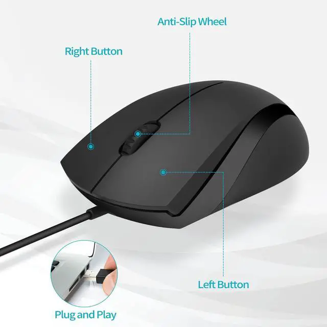 Alt view image 2 of 7 - Silent Wired Mouse, 1000 DPI 5ft Cord Quiet Button Optical Computer Mouse, Left Right Hand Use, for Laptop Chromebook Mac Notebook, Matte Black