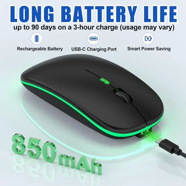 Alt view image 5 of 7 - LED Bluetooth Mouse for iPad/MacBook Air/Laptop, Built-in Mouse Jiggler, Rechargeable Silent Wireless Mouse with USB-C, 4-Mode Multi-Device Mouse for macOS/iOS/Windows/Android, Black