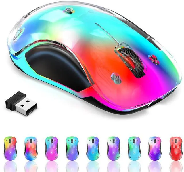 Main image of 2.4G Wireless Mouse with Customizable Cover & 9-Color LED - Rechargeable Ergonomic, 1200 DPI, 5 Buttons, USB Receiver for PC/Mac - White