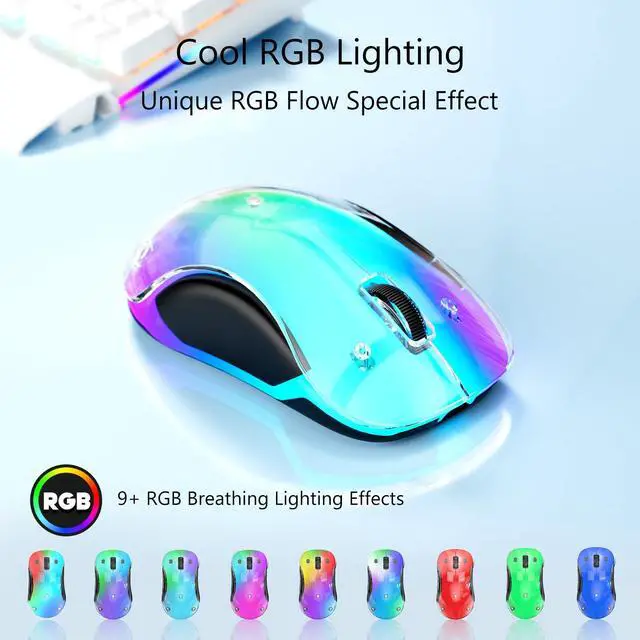 Alt view image 2 of 7 - 2.4G Wireless Mouse with Customizable Cover & 9-Color LED - Rechargeable Ergonomic, 1200 DPI, 5 Buttons, USB Receiver for PC/Mac - White