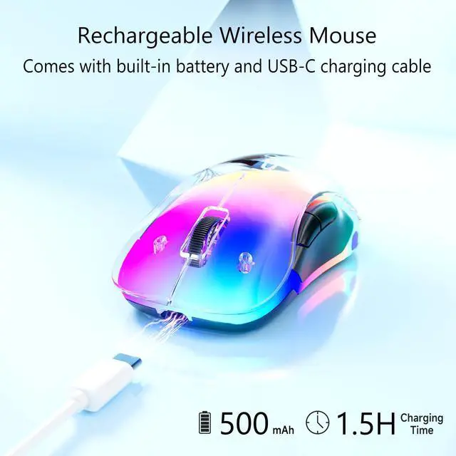 Alt view image 4 of 7 - 2.4G Wireless Mouse with Customizable Cover & 9-Color LED - Rechargeable Ergonomic, 1200 DPI, 5 Buttons, USB Receiver for PC/Mac - White