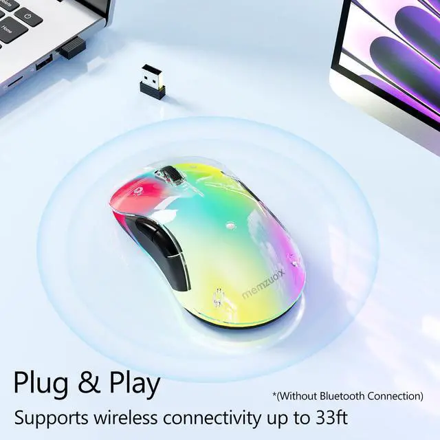 Alt view image 5 of 7 - 2.4G Wireless Mouse with Customizable Cover & 9-Color LED - Rechargeable Ergonomic, 1200 DPI, 5 Buttons, USB Receiver for PC/Mac - White