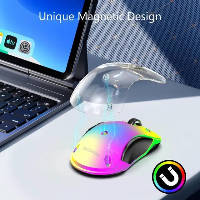 Alt view image 6 of 7 - 2.4G Wireless Mouse with Customizable Cover & 9-Color LED - Rechargeable Ergonomic, 1200 DPI, 5 Buttons, USB Receiver for PC/Mac - White