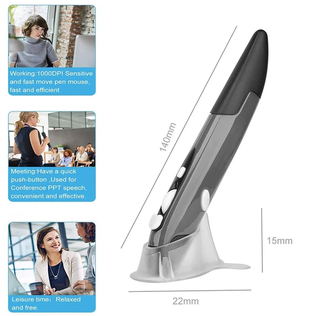 Alt view image 6 of 7 - Wireless Optical Pocket Pen Mouse, 2.4GHZ USB Wireless Optical Mini Air Mouse for PC Laptop Notebook Computer Mac (Grey)