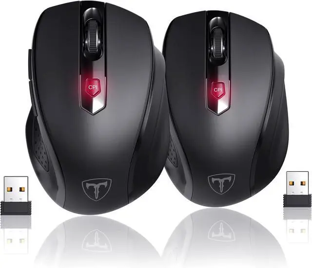 Main image of Wireless Mouse, D-09 Computer Mouse USB Cordless Mice for Laptop, Ergo Grips, Lightspeed 5-Level 2400 DPI, 16 Months Battery, Portable for PC Mac Chromebook (2Pack)