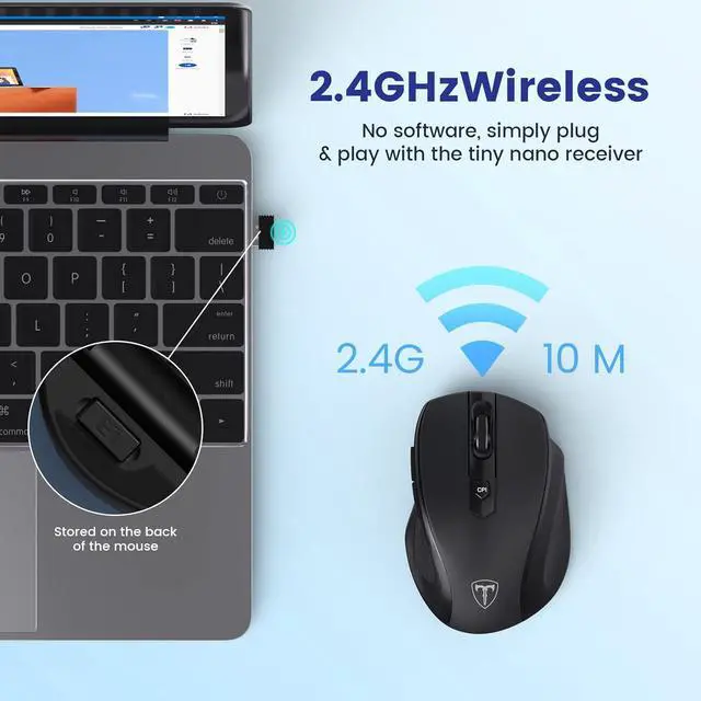 Alt view image 7 of 7 - Wireless Mouse, D-09 Computer Mouse USB Cordless Mice for Laptop, Ergo Grips, Lightspeed 5-Level 2400 DPI, 16 Months Battery, Portable for PC Mac Chromebook (2Pack)