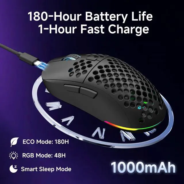 Alt view image 5 of 7 - M1 Wireless Gaming Mouse, 24000DPI, 180Hrs Battery, 16.8M RGB, 6 Programmable Buttons, Lightweight, Tri-Mode (2.4G/BT5.2/USB-C) for PC/Mac/Laptop - Black