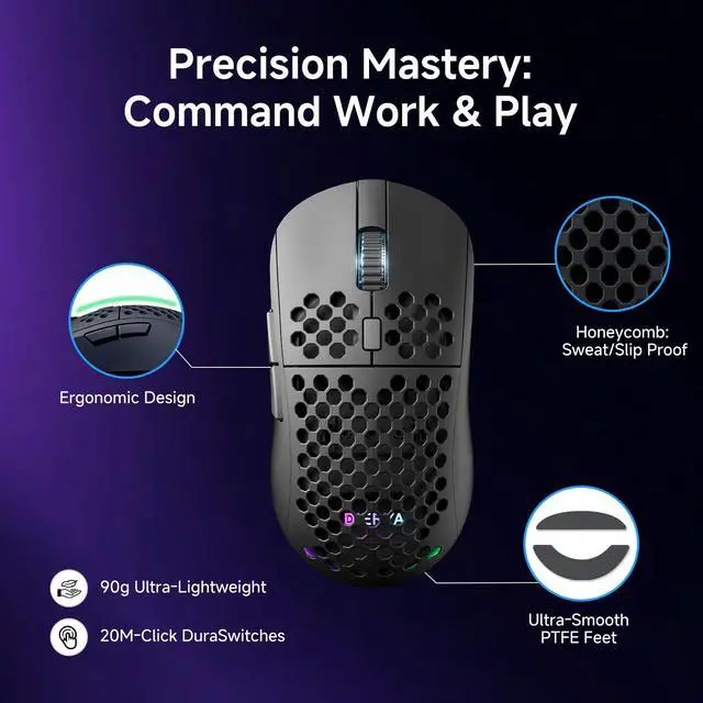 Alt view image 6 of 7 - M1 Wireless Gaming Mouse, 24000DPI, 180Hrs Battery, 16.8M RGB, 6 Programmable Buttons, Lightweight, Tri-Mode (2.4G/BT5.2/USB-C) for PC/Mac/Laptop - Black