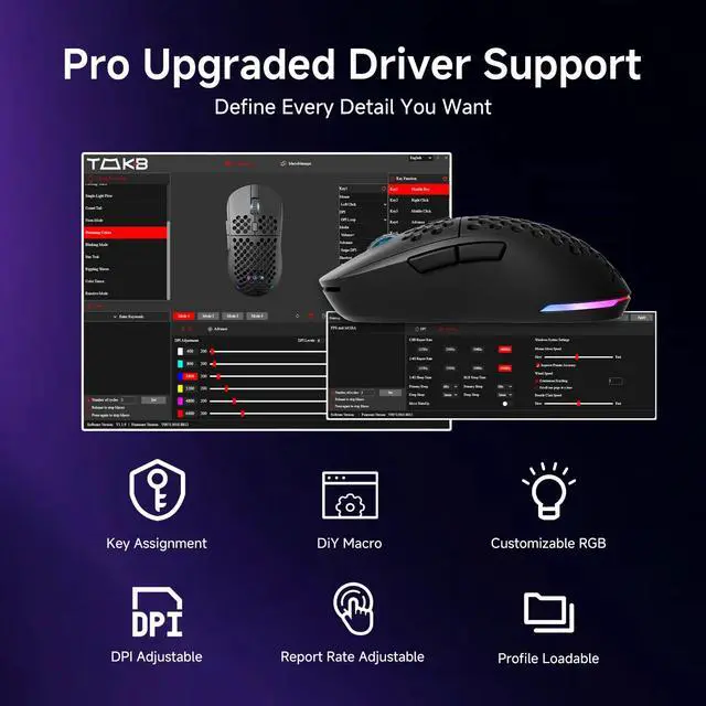 Alt view image 7 of 7 - M1 Wireless Gaming Mouse, 24000DPI, 180Hrs Battery, 16.8M RGB, 6 Programmable Buttons, Lightweight, Tri-Mode (2.4G/BT5.2/USB-C) for PC/Mac/Laptop - Black