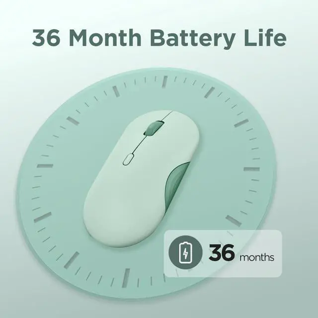 Alt view image 7 of 7 - 350 Wireless Bluetooth Mouse, Silent Click, 3 Level DPI (1000, 1600, 2400), 36 Month Battery Life, 2 Device Pairing, Breeze Moss