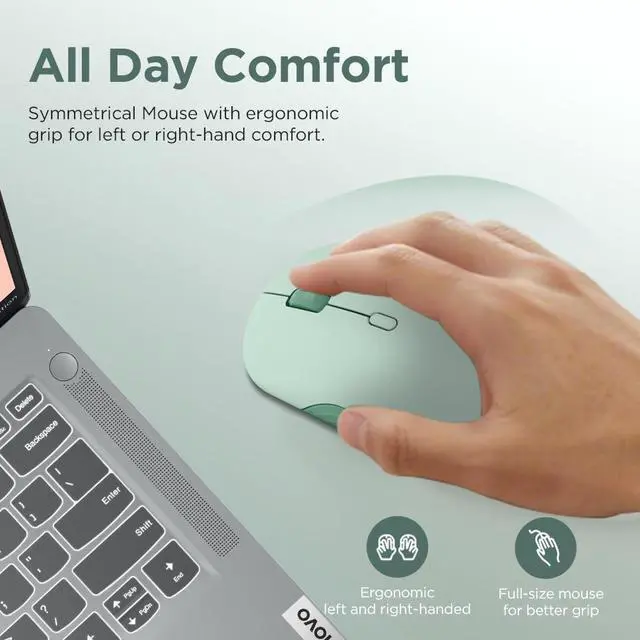Alt view image 6 of 7 - 350 Wireless Bluetooth Mouse, Silent Click, 3 Level DPI (1000, 1600, 2400), 36 Month Battery Life, 2 Device Pairing, Breeze Moss
