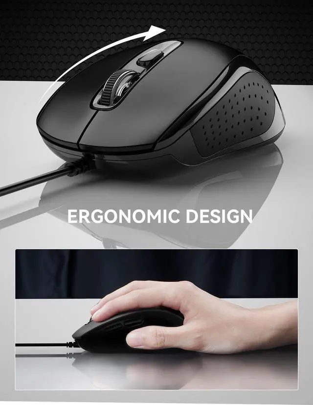 Alt view image 4 of 7 - Wired Mouse, USB Wired Computer Mice, 3600DPI 4 Adjustable Levels, 6-Button Ergonomic Mouse for Laptop PC Desktop Notebook - Black