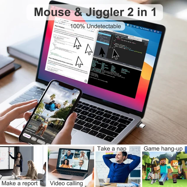 Alt view image 3 of 6 - Wireless Mouse for MacBook Air iMac Mac Pro Laptop Desktop Computer, Rechargeable Silent Wireless Mouse USB C with Jiggler for Surface Pro (Bluetooth 5.2/3.0, 2.4G USB A, Type-C Receiver)