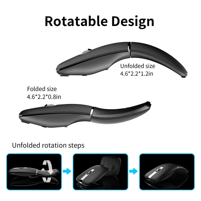 Alt view image 3 of 7 - Bluetooth Arc Travel Mouse - BT & USB Wireless Dual Mode, Rechargeable | Slim Rotatable Portable, 3-Speed DPI, Silent Computer Mice for Microsoft Laptop PC MacBook Chromebook Tablet - Graphite Black