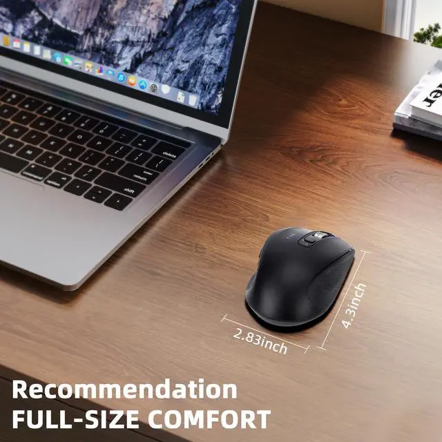 Alt view image 6 of 7 - Wireless Bluetooth Mouse with USB-A, USB-C Receiver, Rechargeable, 3-Device, Full-Size, Silent Click, Ergonomic Mice for MacBook/Laptop/Computer/Tablet/PC/iPad-Black