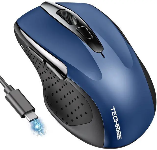 Main image of Bluetooth Mouse (BT5.0/3.0 & 2.4G) Rechargeable Wireless Mouse, 4800 DPI Optical Tracking, 6 Adjustable DPI, 2.4GHz with USB A Receiver, Quiet Clicks, Ergonomic Grips, 6 Buttons - Blue