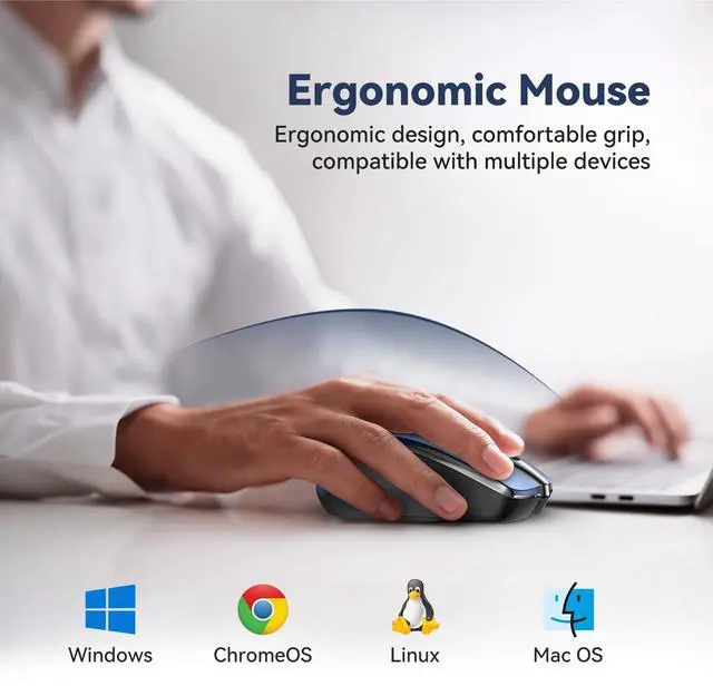 Alt view image 7 of 7 - Bluetooth Mouse (BT5.0/3.0 & 2.4G) Rechargeable Wireless Mouse, 4800 DPI Optical Tracking, 6 Adjustable DPI, 2.4GHz with USB A Receiver, Quiet Clicks, Ergonomic Grips, 6 Buttons - Blue