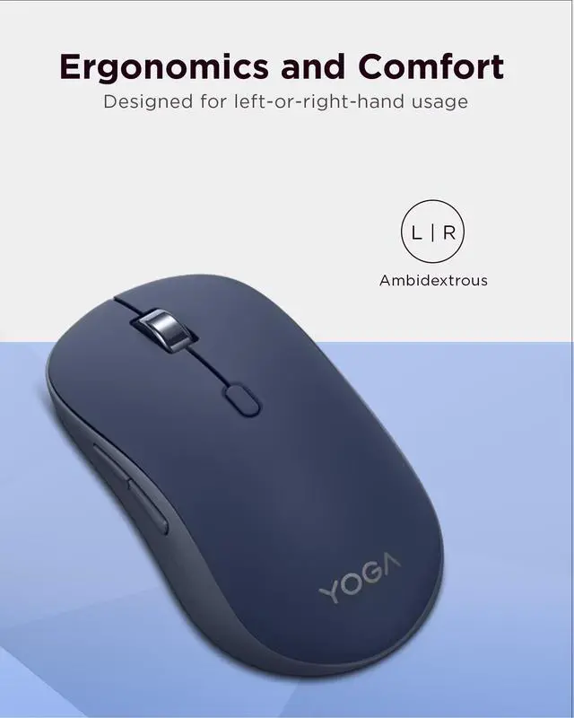 Alt view image 2 of 7 - Yoga Bluetooth Silent Mouse, 3 Level DPI Adjustment, 36 Month Battery Life, Bluetooth 5.3, 3 Device Paring, Whisper Quiet, Programmable Buttons, Smooth Finish, Cosmic Blue