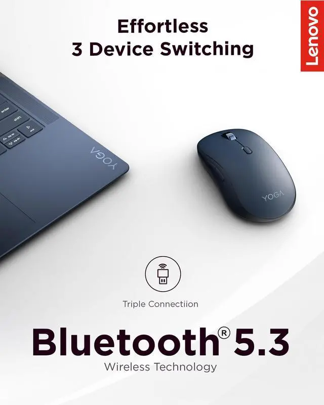 Alt view image 3 of 7 - Yoga Bluetooth Silent Mouse, 3 Level DPI Adjustment, 36 Month Battery Life, Bluetooth 5.3, 3 Device Paring, Whisper Quiet, Programmable Buttons, Smooth Finish, Cosmic Blue