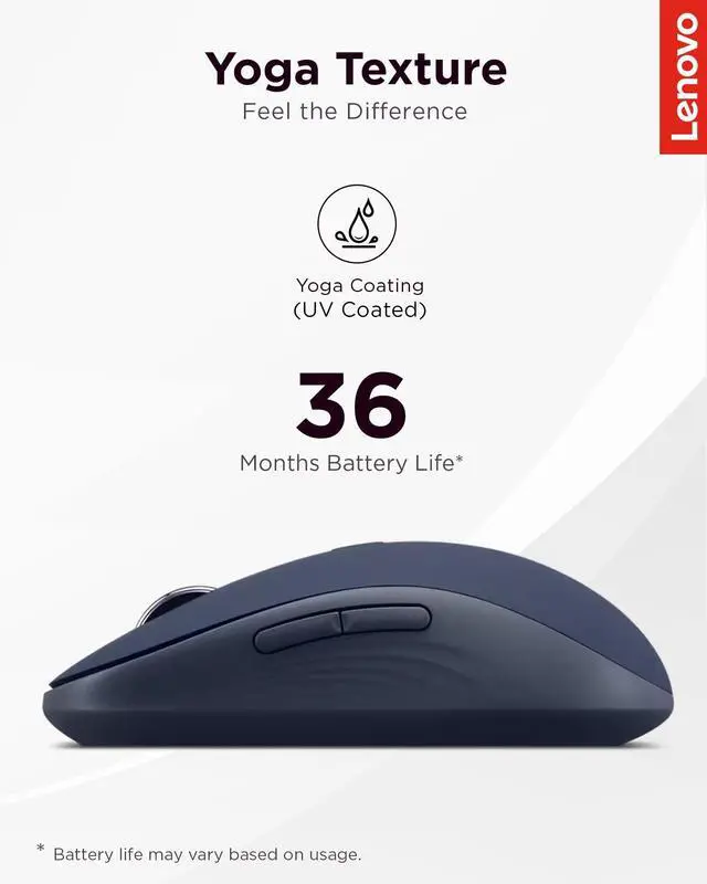 Alt view image 5 of 7 - Yoga Bluetooth Silent Mouse, 3 Level DPI Adjustment, 36 Month Battery Life, Bluetooth 5.3, 3 Device Paring, Whisper Quiet, Programmable Buttons, Smooth Finish, Cosmic Blue