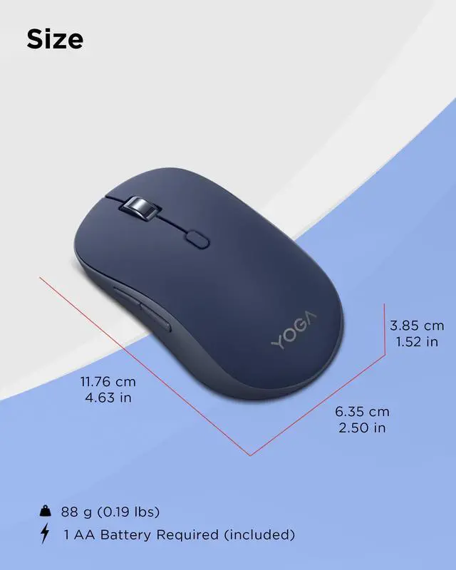 Alt view image 6 of 7 - Yoga Bluetooth Silent Mouse, 3 Level DPI Adjustment, 36 Month Battery Life, Bluetooth 5.3, 3 Device Paring, Whisper Quiet, Programmable Buttons, Smooth Finish, Cosmic Blue