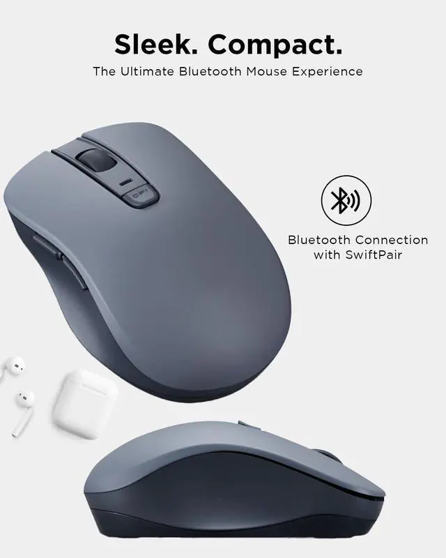 Alt view image 2 of 7 - Bluetooth Silent Mouse (WL300) - 5 Button Computer Mouse with Silent Left & Right Click Sculpted Grip, Microsoft Swift Pair, Up to 1600 DPI (Grey)