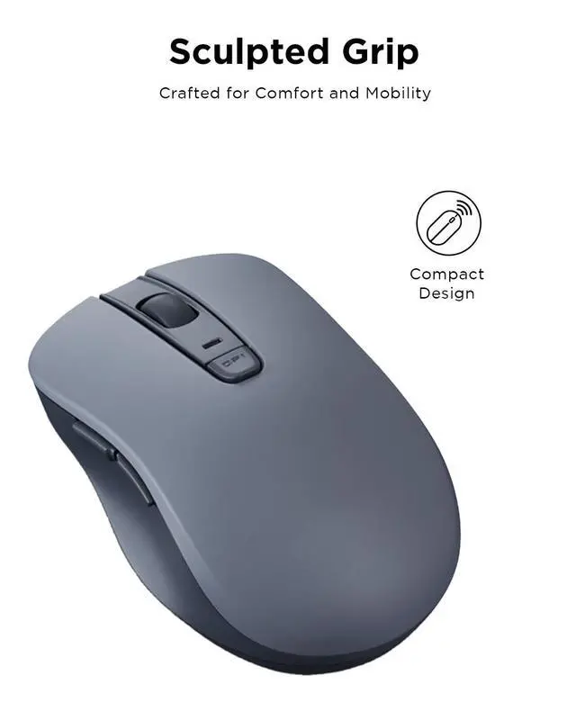 Alt view image 4 of 7 - Bluetooth Silent Mouse (WL300) - 5 Button Computer Mouse with Silent Left & Right Click Sculpted Grip, Microsoft Swift Pair, Up to 1600 DPI (Grey)