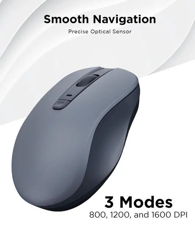 Alt view image 5 of 7 - Bluetooth Silent Mouse (WL300) - 5 Button Computer Mouse with Silent Left & Right Click Sculpted Grip, Microsoft Swift Pair, Up to 1600 DPI (Grey)
