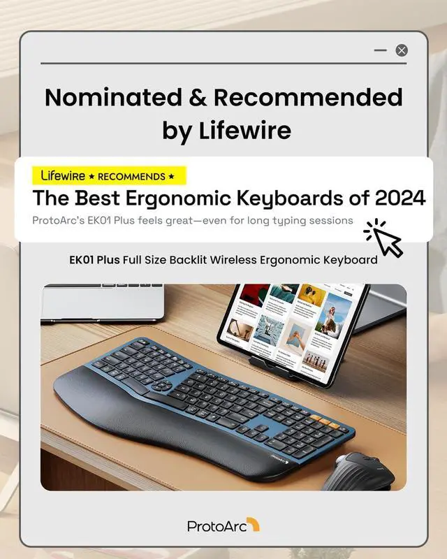 Alt view image 2 of 7 - Backlit Bluetooth Ergonomic Keyboard, EK01 Plus Full Size Wireless Split Keyboard with Dual Bluetooth and USB, Cushioned Wrist Rest, Rechargeable, Compatible with Windows/Mac/Android, Blue