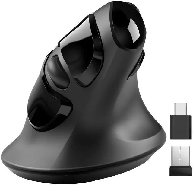 Main image of MicroPack Ergonomic Mouse, Vertical Wireless Mouse with USB A & Type-C Receiver, Ergo Design Reduces Muscle Strain, 6 Buttons 800/1200/1600 DPI Mouse for Windows, Mac, PC, Laptop, Black