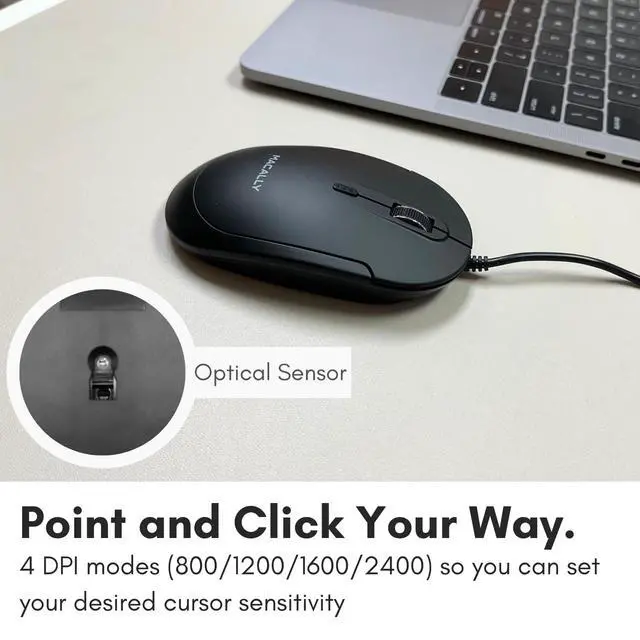 Alt view image 6 of 6 - Computer Mouse Wired, Silent USB Mice - Slim & Compact USB for Apple Mac or Windows PC Laptop/Desktop - Designed with Optical Sensor & DPI Switch - Simple - Black