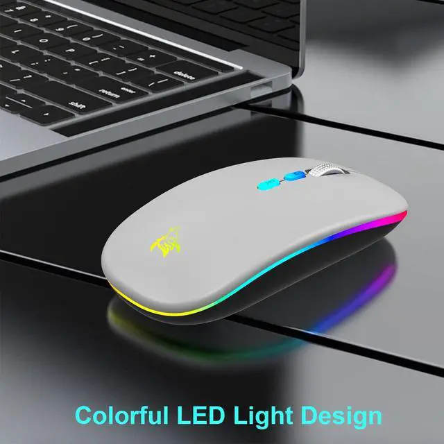 Alt view image 2 of 7 - LED Wireless Mouse, Slim Rechargeable Bluetooth Mouse, 2.4G Portable USB Optical Wireless Computer Mice with USB Receiver and Type C Adapter (Grey)