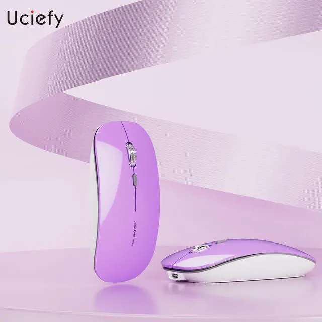 Alt view image 6 of 7 - Q5 Slim Rechargeable Wireless Mouse, 2.4G Portable Optical Silent Ultra Thin Wireless Computer Mouse with USB Receiver and Type C Adapter, Compatible with PC, Laptop, Desktop (Purple)