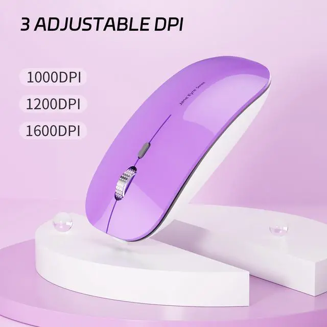 Alt view image 5 of 7 - Q5 Slim Rechargeable Wireless Mouse, 2.4G Portable Optical Silent Ultra Thin Wireless Computer Mouse with USB Receiver and Type C Adapter, Compatible with PC, Laptop, Desktop (Purple)