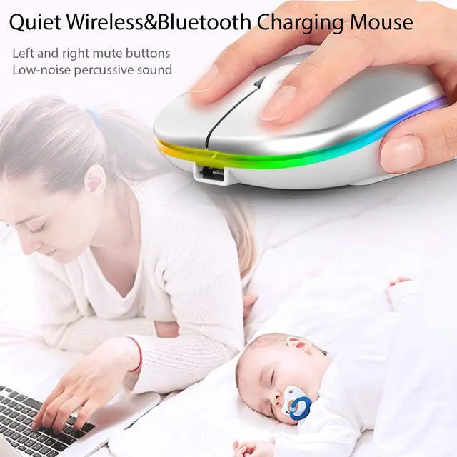Alt view image 3 of 7 - Wireless Bluetooth Rechargeable Mouse/Mice, LED Slim Two Modes(2.4G+BT5.4) Silent/Quiet Buttons with 3 Adjustable DPI, for Computer/Desktop/PC/Laptop/MacBook/iPad/Tablet/iPhone_DeepGray