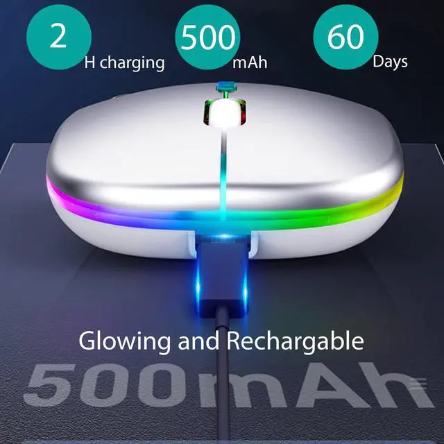 Alt view image 6 of 7 - Wireless Bluetooth Rechargeable Mouse/Mice, LED Slim Two Modes(2.4G+BT5.4) Silent/Quiet Buttons with 3 Adjustable DPI, for Computer/Desktop/PC/Laptop/MacBook/iPad/Tablet/iPhone_DeepGray