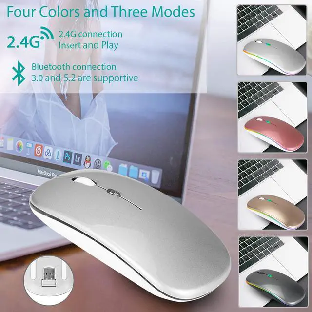 Alt view image 5 of 7 - Wireless Bluetooth Rechargeable Mouse/Mice, LED Slim Two Modes(2.4G+BT5.4) Silent/Quiet Buttons with 3 Adjustable DPI, for Computer/Desktop/PC/Laptop/MacBook/iPad/Tablet/iPhone_DeepGray