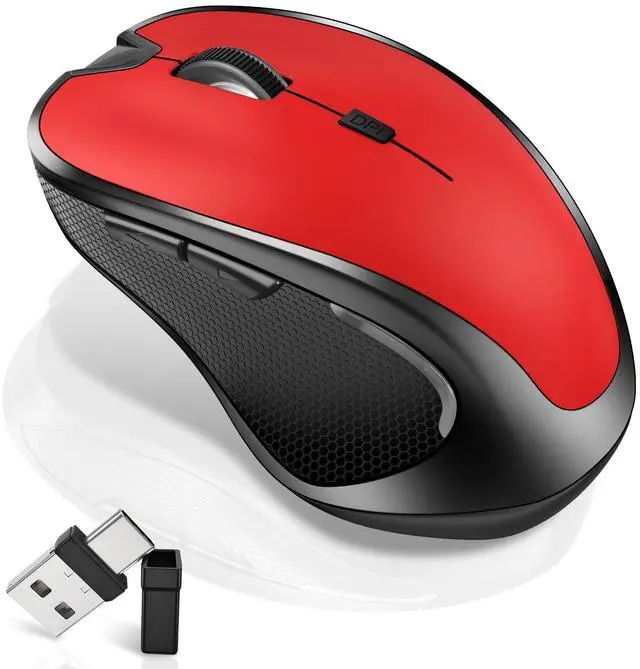 Main image of Mouse for MacBook Wireless Bluetooth Mouse Laptop MacBook Air Mac Pro Rechargeable Silent PC iPad Optical Mouse with Jiggler Dual Mode Switch Bluetooth 5.2/3.0 and 2.4GHz USB Type-C Receiver Red