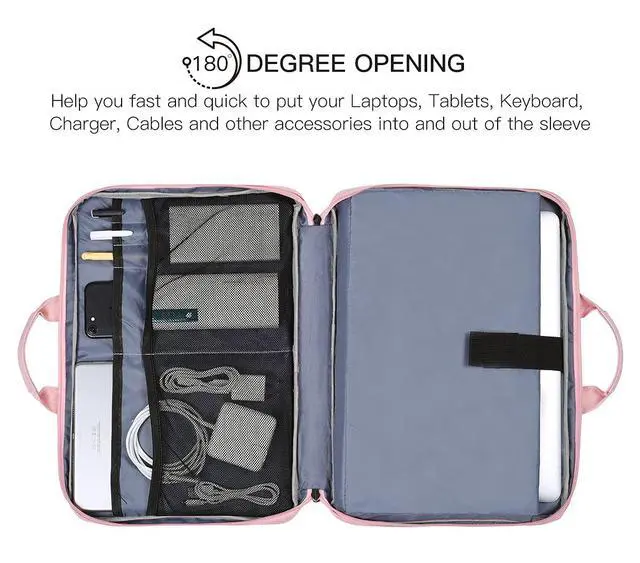 Alt view image 2 of 7 - 14 15 Inch Laptop Case Women Ladies Bag TSA Laptop Sleeve for MacBook Pro 14" M5/M4/M3/M2/M1, Macbook Air 15 M5/M4, Dell XPS 15/Inspiron 14, Acer HP Lenovo ASUS Chromebook 14" Notebook Case Bag, Pink