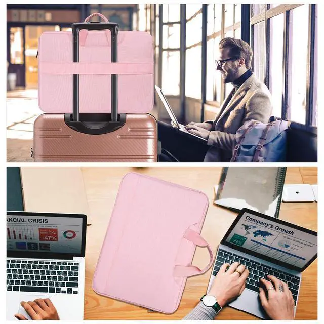 Alt view image 7 of 7 - 14 15 Inch Laptop Case Women Ladies Bag TSA Laptop Sleeve for MacBook Pro 14" M5/M4/M3/M2/M1, Macbook Air 15 M5/M4, Dell XPS 15/Inspiron 14, Acer HP Lenovo ASUS Chromebook 14" Notebook Case Bag, Pink