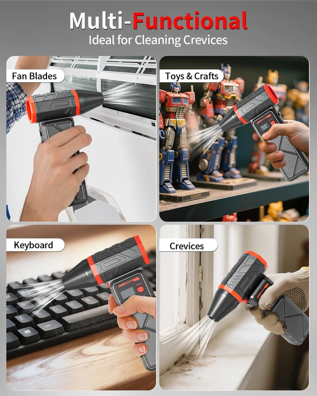 Alt view image 7 of 7 - Compressed Air Duster, Cordless Air Blower for PC and Car Cleaning | Rechargeable air duster, 150,000 RPM, 8000mAh battery, USB-C charging, 90-degree nozzle for keyboards and cars.