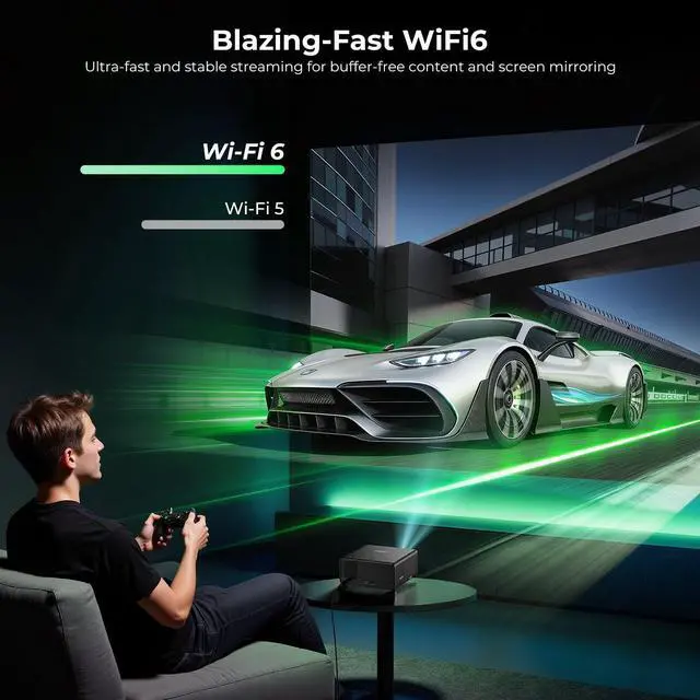 Alt view image 5 of 7 - Mini Projector with WiFi and Bluetooth, Compatible with Netflix/YouTube/PrimeVideo, Electric Focus & Keystone, Short Throw Full HD 1080P Video Projector, Portable Outdoor/Indoor Use