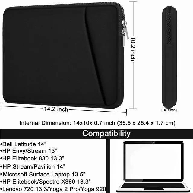 Alt view image 5 of 7 - Laptop Case Sleeve 14 inch, Durable Carrying Bag Shockproof Protective Case Cover, Handbags Briefcase Laptop Bag Compatible with 14" MacBook Air/Pro HP Asus Lenovo Notebook Computer, Black