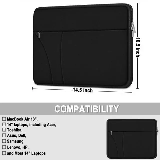 Alt view image 5 of 7 - Laptop Case 14 inch, Slim Traveling Laptop Sleeve Cover with Zippered Pocket, Shockproof Protective Carrying Briefcase Computer Bag for 14" MacBook Air/Pro, HP, Dell, Lenovo, Acer, Black