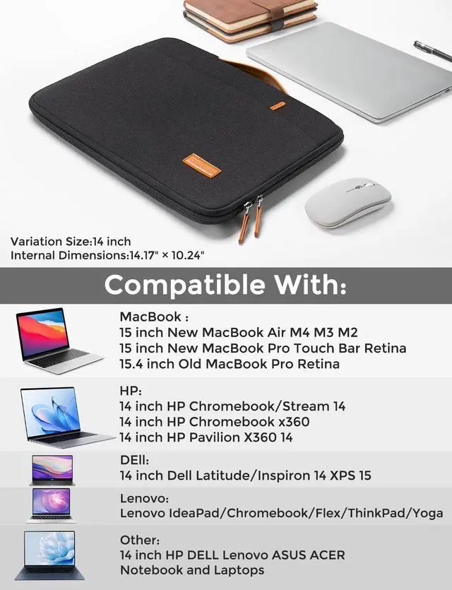 Alt view image 3 of 7 - 14 inch Laptop Case Sleeve Protective Cover Compatible with 15 inch MacBook Air M4 M3 M2,MacBook Pro,14-15 inch HP Dell ASUS Lenovo Chromebook,Waterproof Computer Cases Bag with Handle,Black