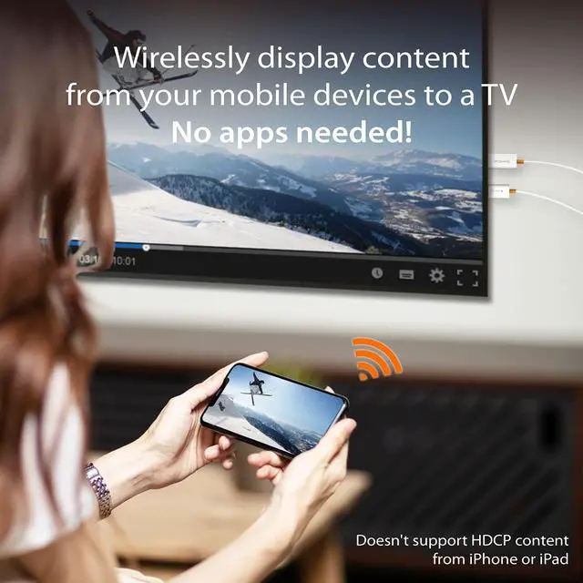 Alt view image 3 of 7 - ScreenCast HDMI Wireless Display Adapter Receiver - Mirror Phone, Tablet, Laptop to HDTV - Compatible with MiraCast, AirPlay, Android, Windows 10 PC, iOS, iPhone, Tablet (JVAW56)