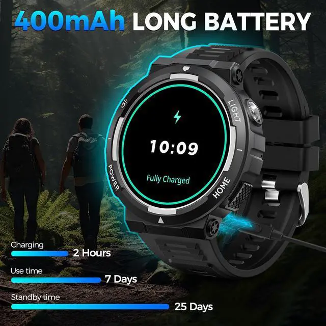 Alt view image 6 of 7 - Military Smart Watch for Men(Answer/Make Call), Rugged Smartwatch with LED Flashlight/3ATM Waterproof/400mAh Battery/100+ Sports Modes/Heart Rate/Sleep Monitor, Fitness Tracker for iOS Android