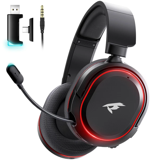 Main image of Picun G2 Wireless Gaming Headset with Mic for PC PS5 PS4 Switch, Black Red | 7.1 Virtual Surround Sound ,Hi-Res Audio, 2.4GHz/Bluetooth 5.4/Wired, 100H Playtime, ENC Noise-Canceling Mic, RGB