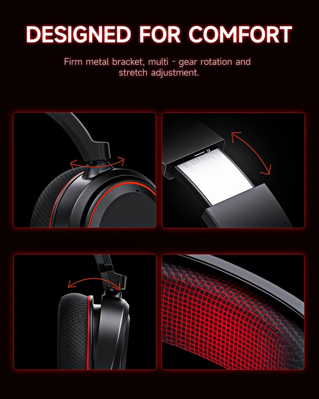 Alt view image 4 of 7 - Picun G2 Wireless Gaming Headset with Mic for PC PS5 PS4 Switch, Black Red | 7.1 Virtual Surround Sound ,Hi-Res Audio, 2.4GHz/Bluetooth 5.4/Wired, 100H Playtime, ENC Noise-Canceling Mic, RGB