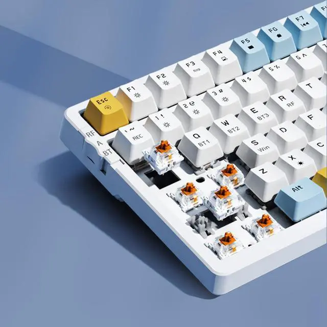 Alt view image 4 of 7 - Wireless Mechanical Keyboard, Triple Mode 2.4G/USB-C/BT Gaming Keyboards 100 Keys Ice-Blue Backlit Brown Switch Keyboard | Rechargeable Mechanical Gaming Keyboards | Ice Blue/W/Y